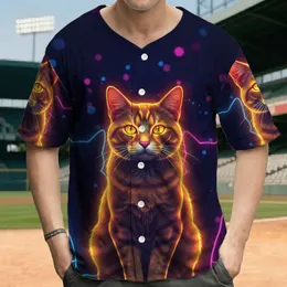 Realistic Glowing Neon Cat Silhouettes Bokeh Deep Navy Blue - Cat Lover Lifestyle Gift Baseball Jersey