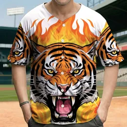 Snarling Tiger Yellow Eyes Fangs Inferno Red Orange Flames - Adventure Lover Gift Baseball Jersey