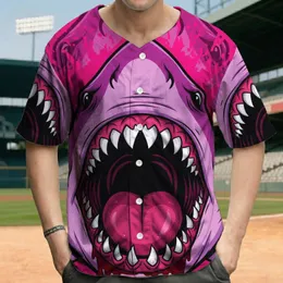 Shark Open Mouth Teeth Tongue Blood Dorsal Fin - Shark Lover Gift Baseball Jersey