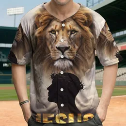 Lion Cross Jesus Crowned Head - Spiritual Devotion Gift for Believers Baseball Jersey
