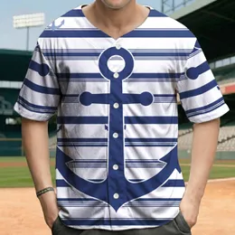 Classic Solid Navy Blue Marine Anchor Stripes - Boating Lifestyle Gift for Marine Lovers Baseball Jersey
