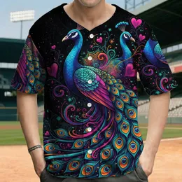 Peacock Fanning Tail Starry Night Bioluminescent Hearts - Wildlife Lover Gift Baseball Jersey