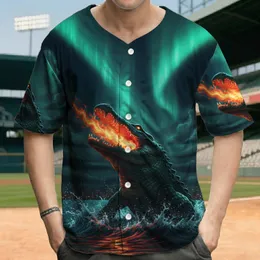 Predatory Alligator Rising Choppy Water Fiery Glow Aurora Night - Wildlife Lover Gift Baseball Jersey