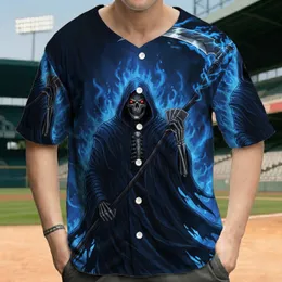 Grim Reaper Scythe Playing Cards Glowing Red Eyes Electric Blue Flames - Dark Fantasy Fan Gift Baseball Jersey