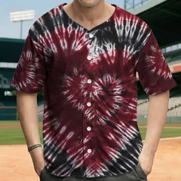 Bold Central Tie-Dye Heart Swirl Black White Red Magenta - Boho Lifestyle Everyday Wear Baseball Jersey