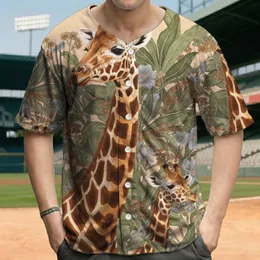 Majestic Giraffe Pair Organic Jungle Botanical Foliage - Wildlife Lover Gift for Nature Lover Baseball Jersey