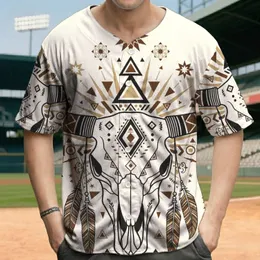 Adorned Longhorn Skull Geometric Feathers Tribal - Southwestern Boho Lifestyle Gift Baseball Jersey