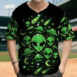 Glowing Neon Green Alien Heads UFOs Moons Comets - Sci-Fi Fan Gift Baseball Jersey