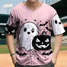 Ghost Grinning Jack-o'-Lantern Bat Spiderweb Stars - Halloween Party Baseball Jersey