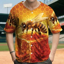 Exquisite Large Honey Bee Glistening Golden Honeycomb Rich Amber Honey - Nature Lover Gift Baseball Jersey