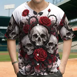 Blood Splatter Human Skulls Blooming Roses Thorny Vines - Skull Lover Gift Baseball Jersey