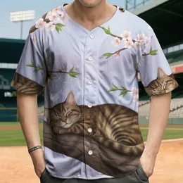 Brown Tabby Cat Cherry Blossom Sky - Wildlife Lover Gift for Cat Lovers Baseball Jersey