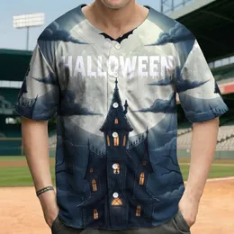 Towering Gothic Haunted House Full Moon Bat Gnarled Trees Halloween Text - Halloween Party Baseball Jersey