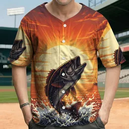Leaping Bass Fish Sunset Fishing Boats - Outdoor Adventure Wear for Anglers Baseball Jersey