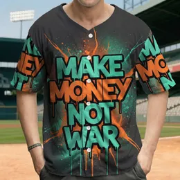 Paint Drip Splatter Make Money Not War Block Letters Graffiti - Urban Streetwear Style Baseball Jersey
