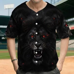 Snarling Black Lion Heads Red Eyes Bared Fangs Dark Fur - Wildlife Lover Gift Baseball Jersey