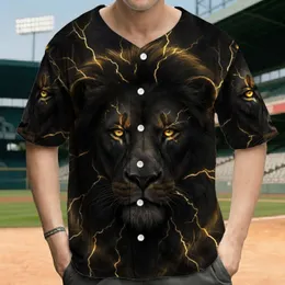 Black Lion Golden Lightning Gaze Dark Textured Background - Wildlife Lover Gift for Men Baseball Jersey