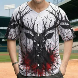 Demonic Deer Head Tree Branch Antlers Grungy Blood Splatter - Dark Art Collector Gift Baseball Jersey