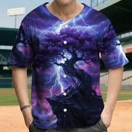 Purple Foliage Ancient Tree Lightning Dark Cliff Ocean - Fantasy Lover Gift Baseball Jersey