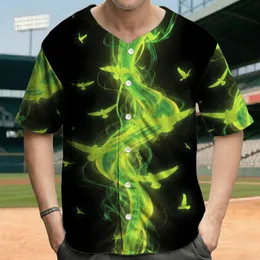 Glowing Green Birds Swirling Fluid Energy Flow - Everyday Wear Gift for Bird Watchers Baseball Jersey