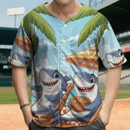 Sharks Beach Chairs Palm Trees Ocean - Tropical Vacation Gift for Beach Lovers Baseball Jersey