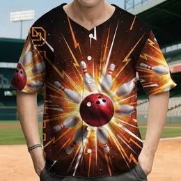Red Bowling Ball Pins Action Word Bowling Fiery Energy - Bowling Enthusiast Gift Baseball Jersey
