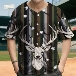 Antlered Deer Head Deep Forest Tree Trunks Winter Snow Earthy Striped - Wildlife Lover Gift Baseball Jersey