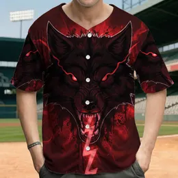 Black Wolf Head Bared Fangs Red Lightning White Outline - Fantasy Fan Gift Baseball Jersey