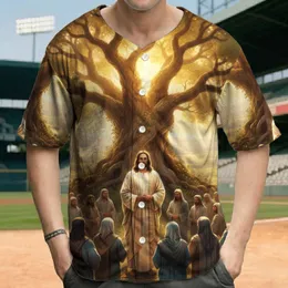 Jesus Christ Divine Golden Light Gathering Ancient Tree - Faith Gift for Believers Baseball Jersey