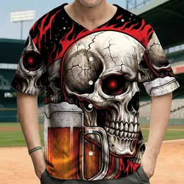 Cracked Skull Beer Glass Red Flames 'Bring Beer' - Rock Music Fan Gift Baseball Jersey