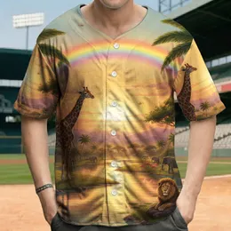 African Savanna Sunset Rainbow Hippos Giraffe Lion Elephants Flamingos Wildlife Lover Gift Baseball Jersey