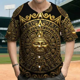 Ancient Mesoamerican Sun Stone Calendar Deity Mask Gold Relief - History Lover Gift Baseball Jersey