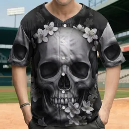 Realistic Human Skulls Intertwined White Flowers - Macabre Art Lover Gift Baseball Jersey