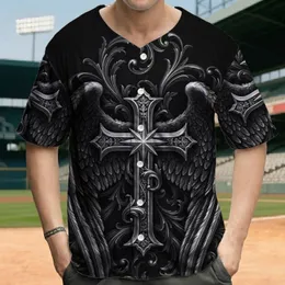 Silver Ornate Gothic Cross Angel Wings Star Acanthus Scroll - Spiritual Expression Baseball Jersey