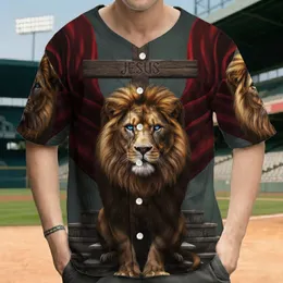 Majestic Lion Jesus Cross Stone Steps Drapery - Christian Faith Devotion Gift for Believers Baseball Jersey