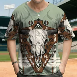 Prominent Bull Skull Tribal Western Yoke Stripe Accents - Ranch Lifestyle Gift Baseball Jersey