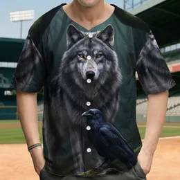 Grey Wolf Black Raven Mossy Log Mysterious Dark Forest - Wildlife Lover Gift Baseball Jersey