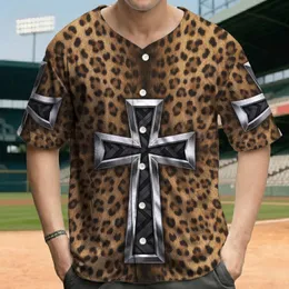 Angular Inset Chrome Silver Cross Realistic Leopard Fur - Everyday Style Gift for Animal Lovers Baseball Jersey