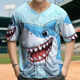 Grinning Sharp-Toothed Cartoon Shark Heads with Red Gums - Marine Life Enthusiast Gift Baseball Jersey