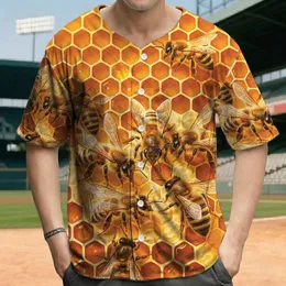 Active Honey Bees Golden Honeycomb with Honey - Bee Lover Nature Gift Baseball Jersey