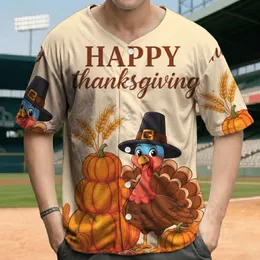 Pilgrim Turkey Pumpkin Stack Autumn Leaves Berries Gourds - Thanksgiving Holiday Baseball Jersey