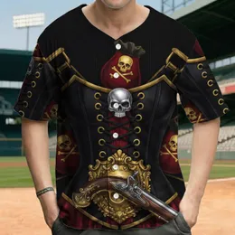 Pirate Skull Corset Pistol Gold Shield - Adventure Lover Gift for Pirate Fan Baseball Jersey