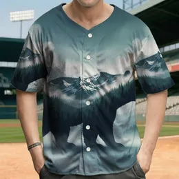 Realistic Bear Mountain Forest Landscape - Wildlife Lover Gift Baseball Jersey