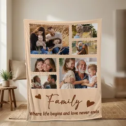 Custom Family Photo Blanket, Personalized Photo Collage Fleece Throw