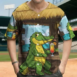 Green Cartoon Alligator Tiki Bar Cocktail - Tropical Vacation Gift Baseball Jersey