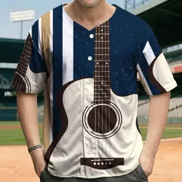 Prominent Acoustic Guitar Star Dots Vertical Striped Panel - Musician Lifestyle Gift Baseball Jersey