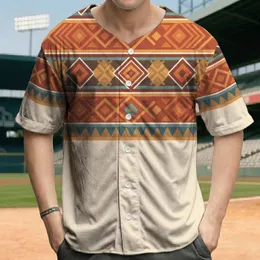 Horizontal Stacked Tribal Triangles Diamonds Chevrons Interwoven Bands - Boho Lifestyle Baseball Jersey