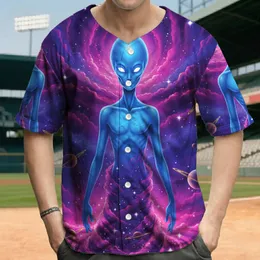 Elongated Head Alien Figure Swirling Cosmic Nebula Ringed Planets - Space Lover Gift Baseball Jersey
