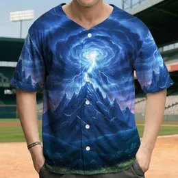Mountain Peak Lightning Storm Grass Field - Outdoor Adventure Gift Baseball Jersey