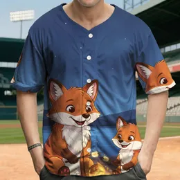Smiling Cartoon Foxes Campfire Lake Night Sky - Wildlife Lover Gift Baseball Jersey